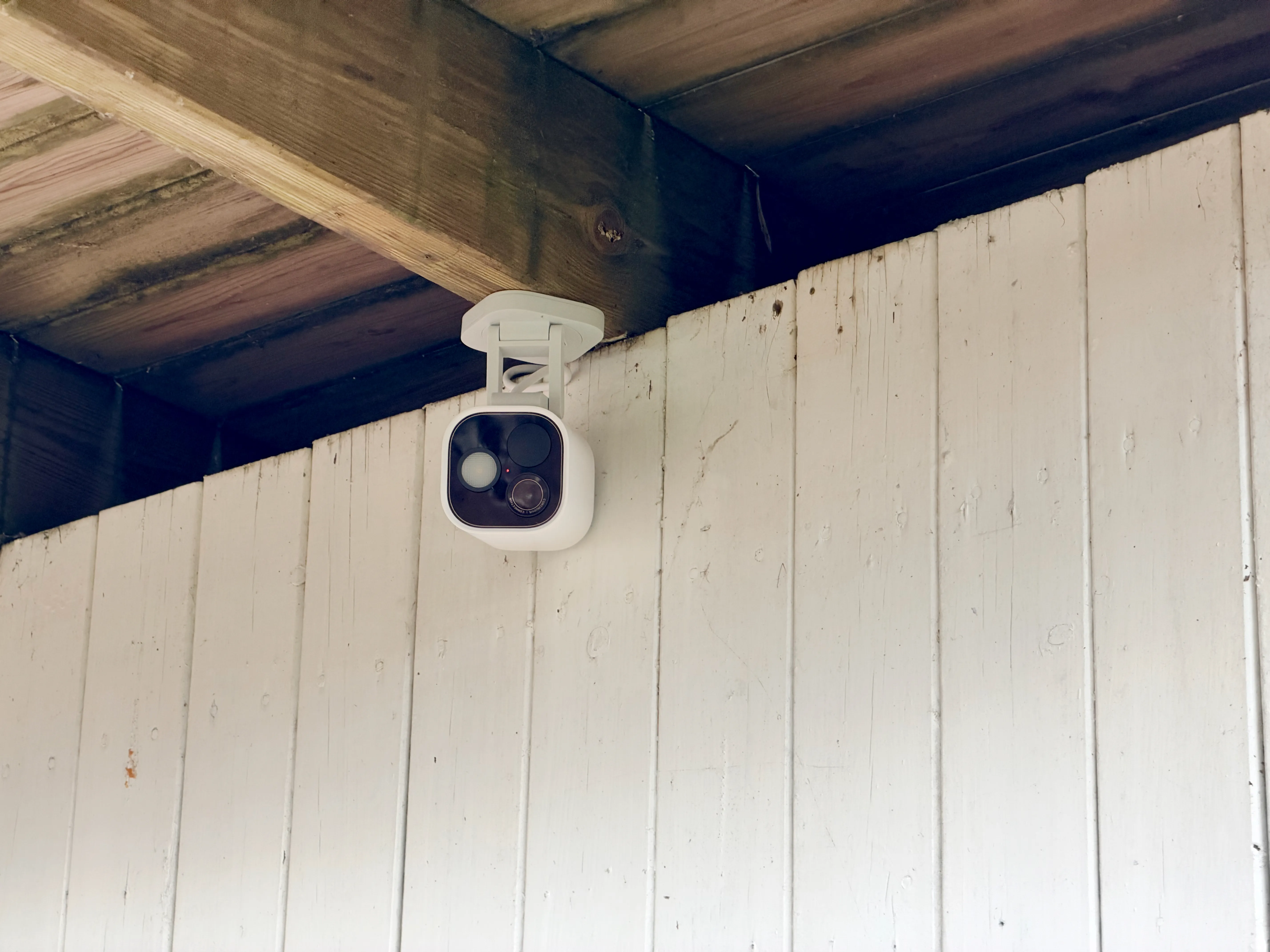 The Aqara camera installed under the veranda to monitor the cat pen